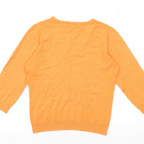 Marks and Spencer Womens Orange V-Neck Viscose Pullover Jumper Size 12