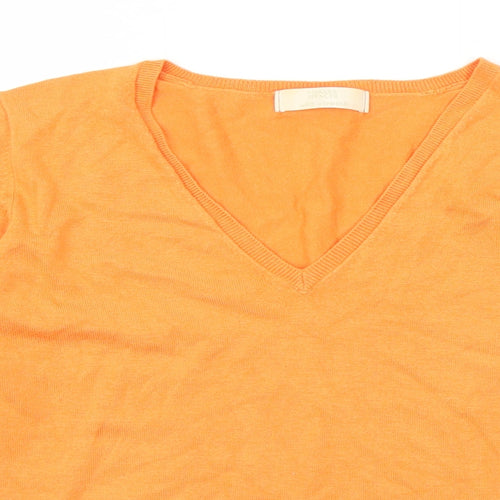 Marks and Spencer Womens Orange V-Neck Viscose Pullover Jumper Size 12