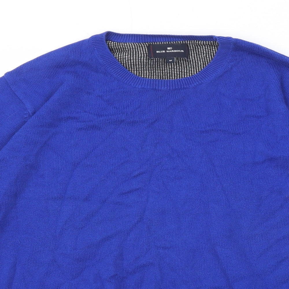 Blue Harbour Mens Blue Round Neck Cotton Pullover Jumper Size M Long Sleeve