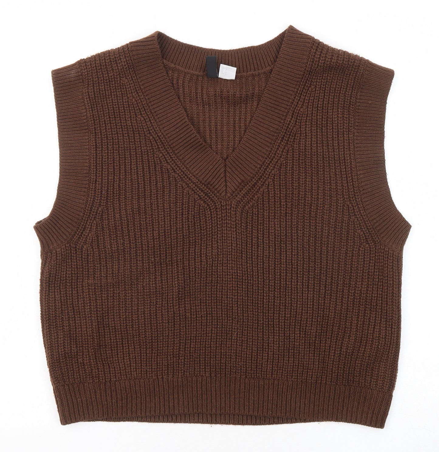 Divided by H&M Womens Brown V-Neck Acrylic Vest Jumper Size M