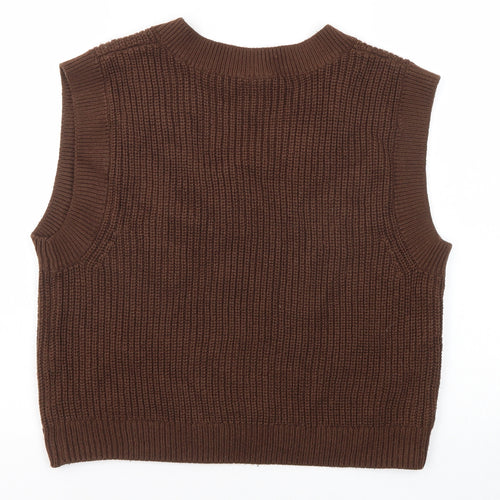 Divided by H&M Womens Brown V-Neck Acrylic Vest Jumper Size M