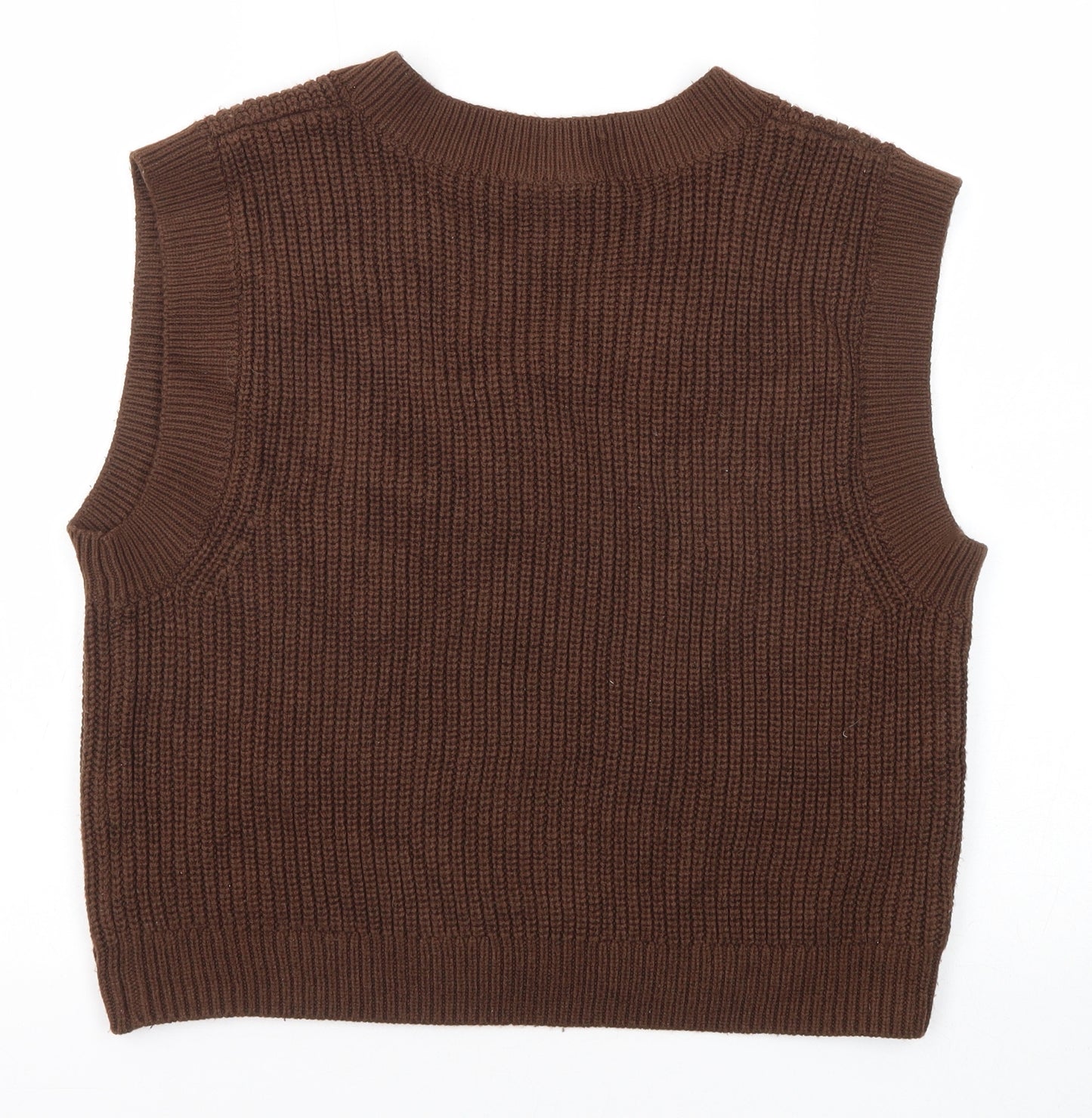 Divided by H&M Womens Brown V-Neck Acrylic Vest Jumper Size M