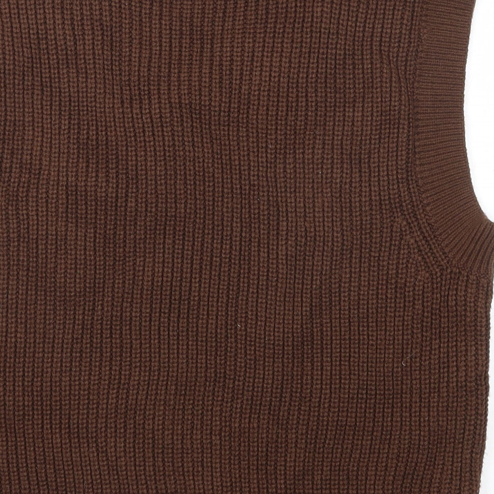 Divided by H&M Womens Brown V-Neck Acrylic Vest Jumper Size M