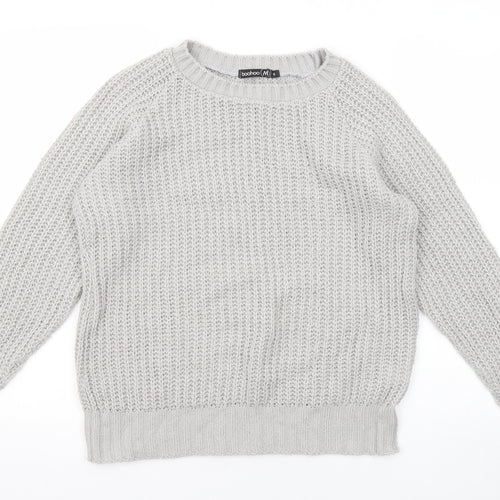 Boohoo Womens Grey Round Neck Acrylic Pullover Jumper Size S