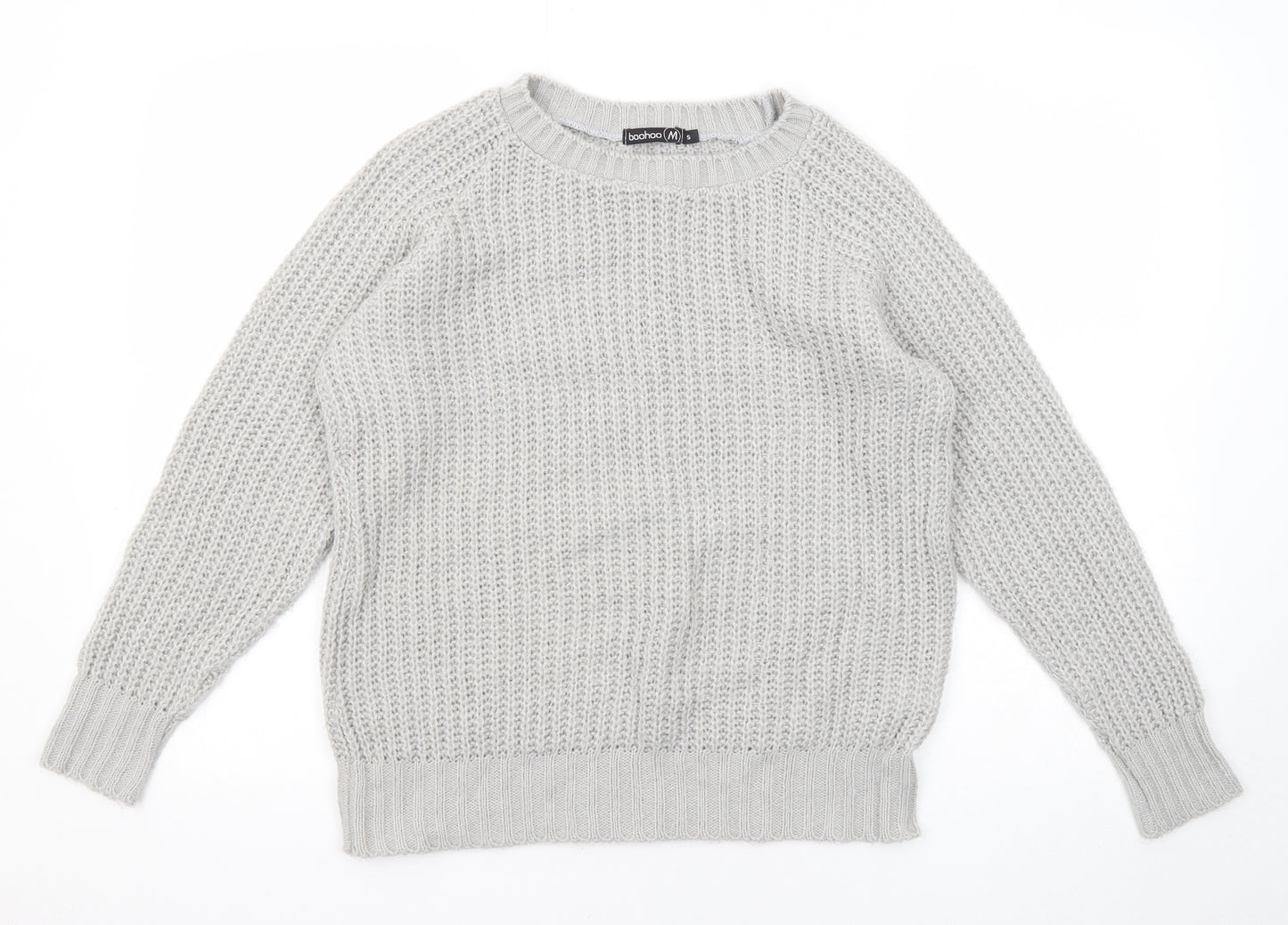 Boohoo Womens Grey Round Neck Acrylic Pullover Jumper Size S