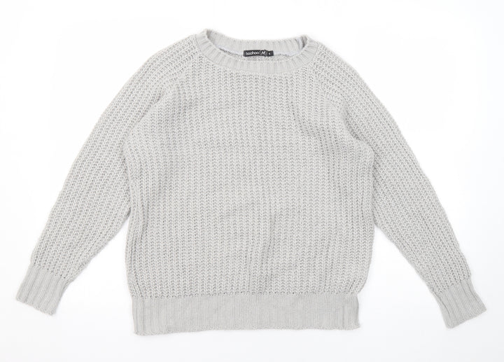 Boohoo Womens Grey Round Neck Acrylic Pullover Jumper Size S
