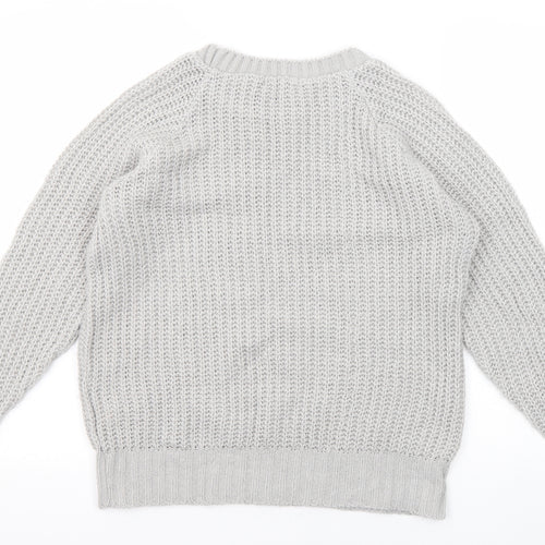 Boohoo Womens Grey Round Neck Acrylic Pullover Jumper Size S