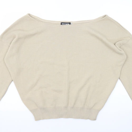 Missyempire Womens Beige Boat Neck Acrylic Pullover Jumper Size M - Size M-L