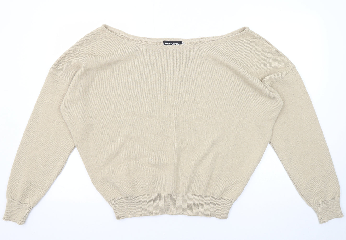 Missyempire Womens Beige Boat Neck Acrylic Pullover Jumper Size M - Size M-L