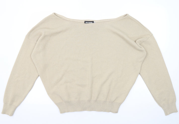 Missyempire Womens Beige Boat Neck Acrylic Pullover Jumper Size M - Size M-L