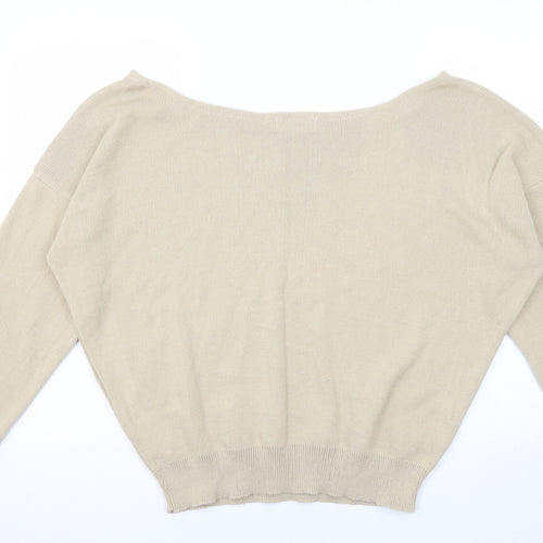 Missyempire Womens Beige Boat Neck Acrylic Pullover Jumper Size M - Size M-L