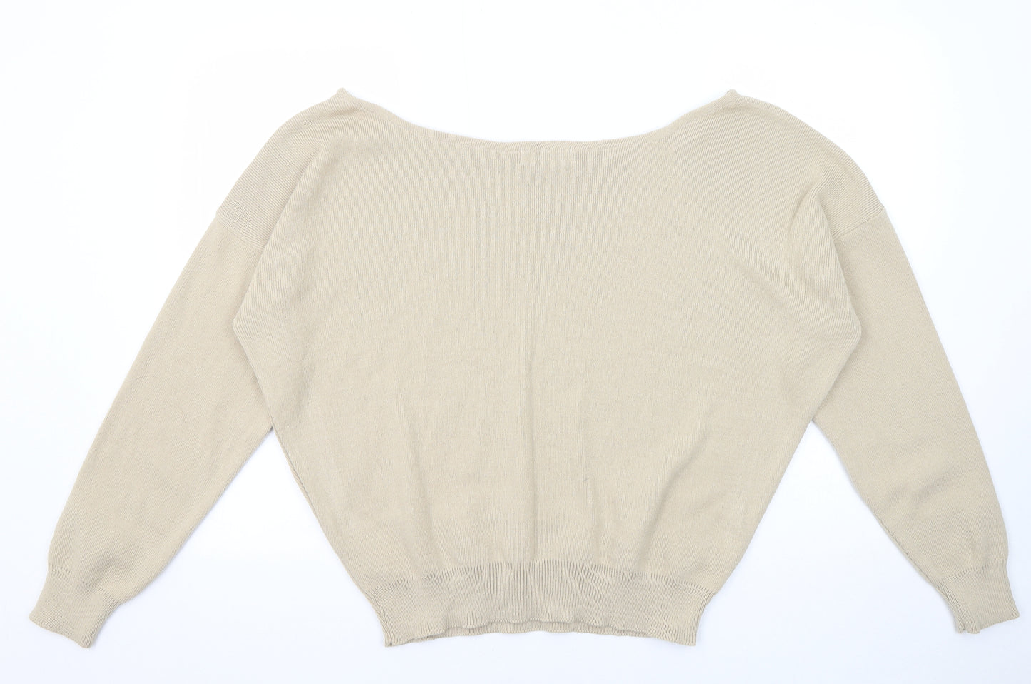 Missyempire Womens Beige Boat Neck Acrylic Pullover Jumper Size M - Size M-L