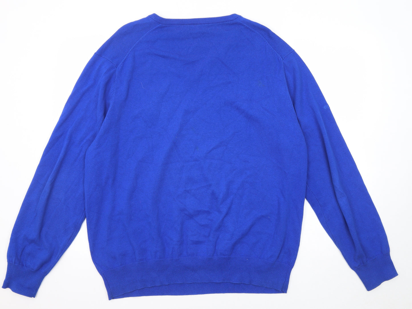 Glenmuir Mens Blue V-Neck Cotton Pullover Jumper Size XL Long Sleeve