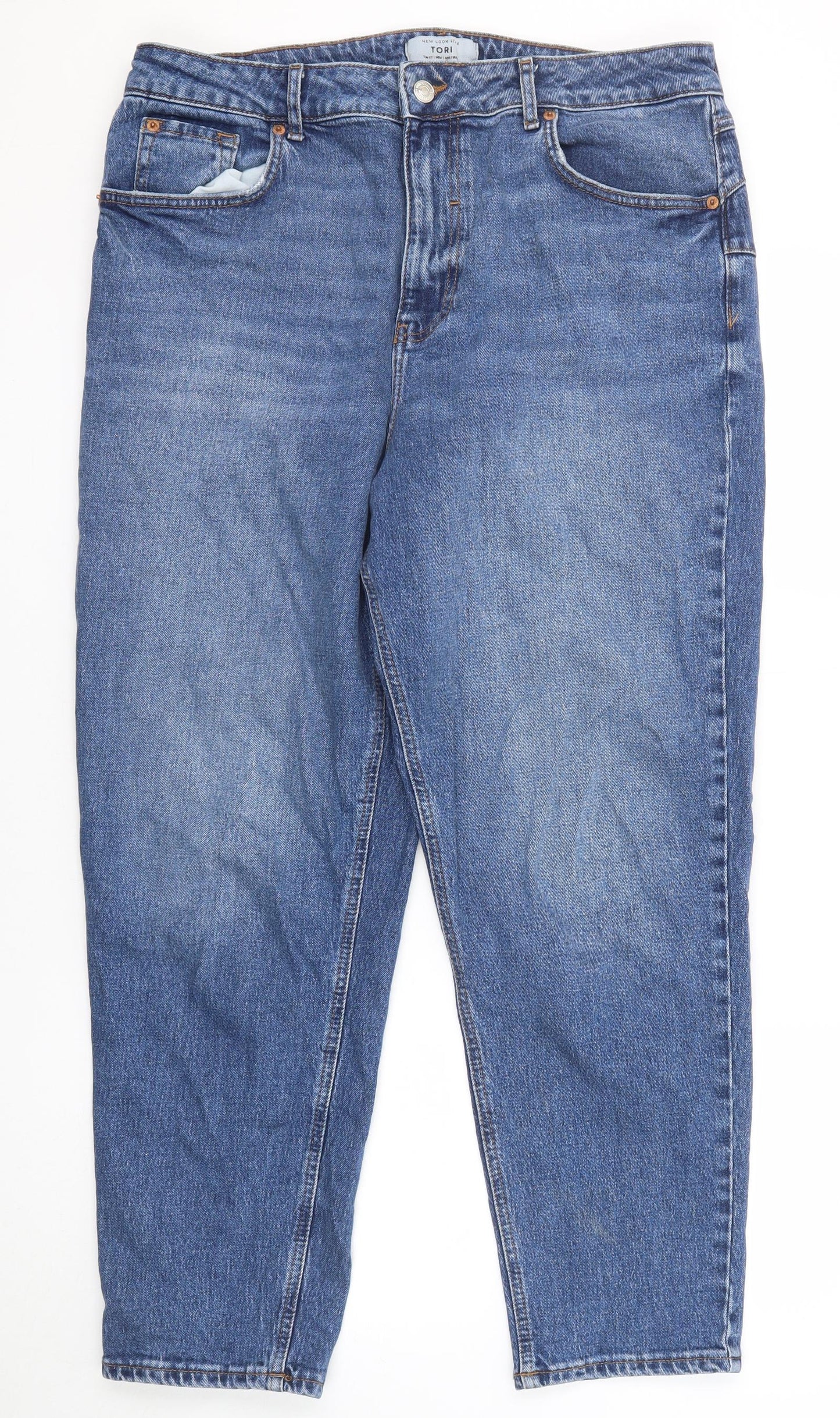 New Look Womens Blue Cotton Straight Jeans Size 16 Regular Zip