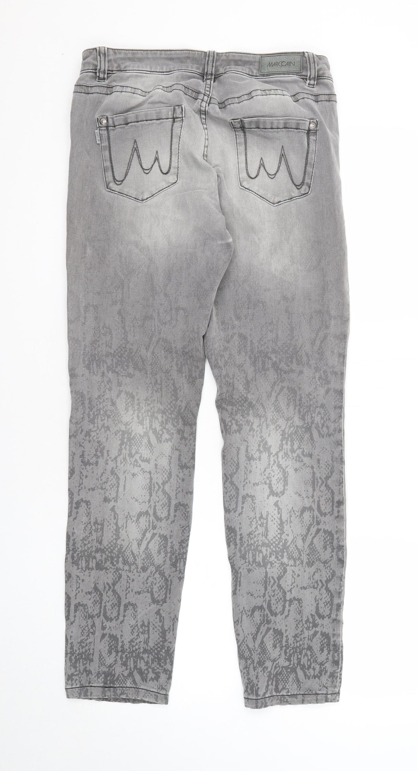 Marc Cain Womens Grey Animal Print Cotton Straight Jeans Size 27 in Regular Zip - Snakeskin pattern