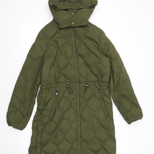 Marks and Spencer Womens Green Quilted Coat Size 10 Zip
