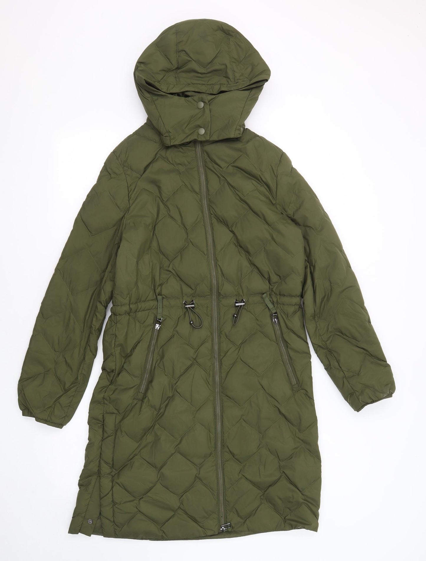 Marks and Spencer Womens Green Quilted Coat Size 10 Zip