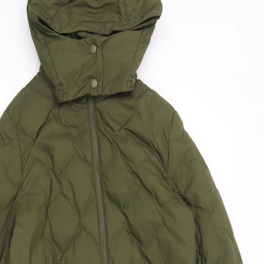 Marks and Spencer Womens Green Quilted Coat Size 10 Zip