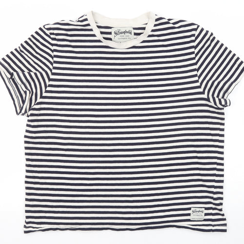 Stronghold Womens Blue Striped Cotton Basic T-Shirt Size M Round Neck