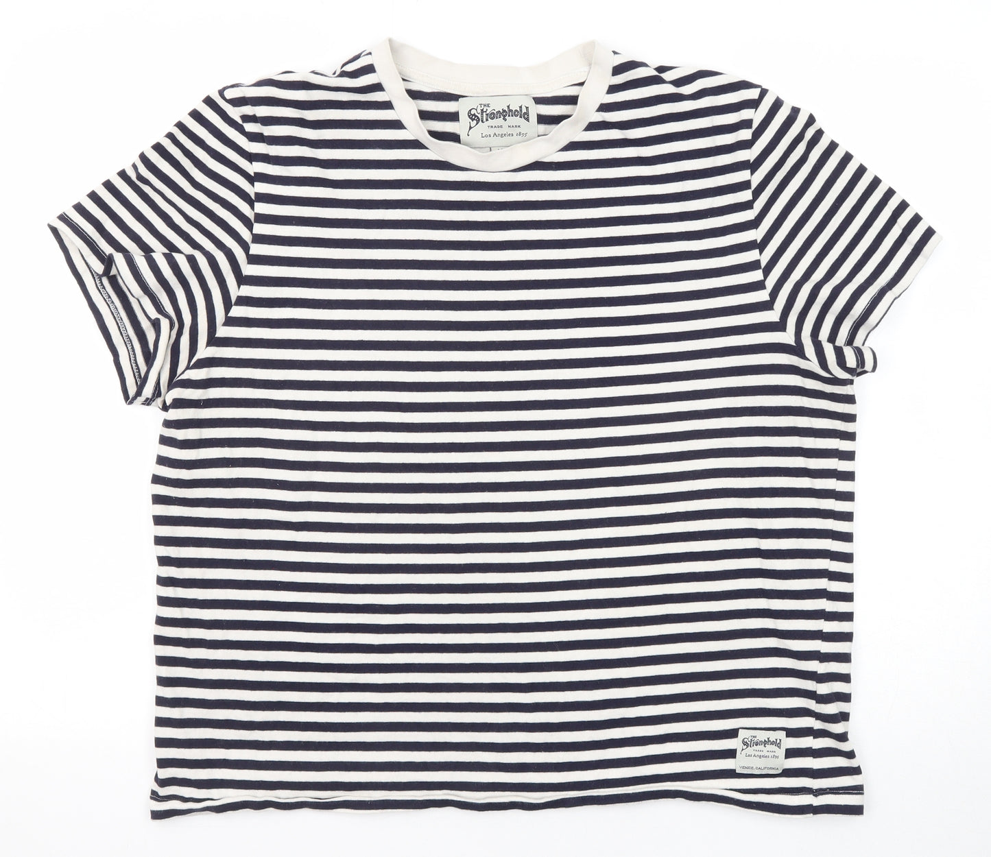 Stronghold Womens Blue Striped Cotton Basic T-Shirt Size M Round Neck
