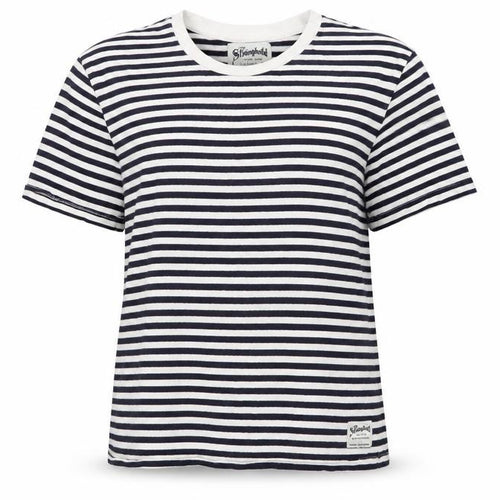 Stronghold Womens Blue Striped Cotton Basic T-Shirt Size M Round Neck
