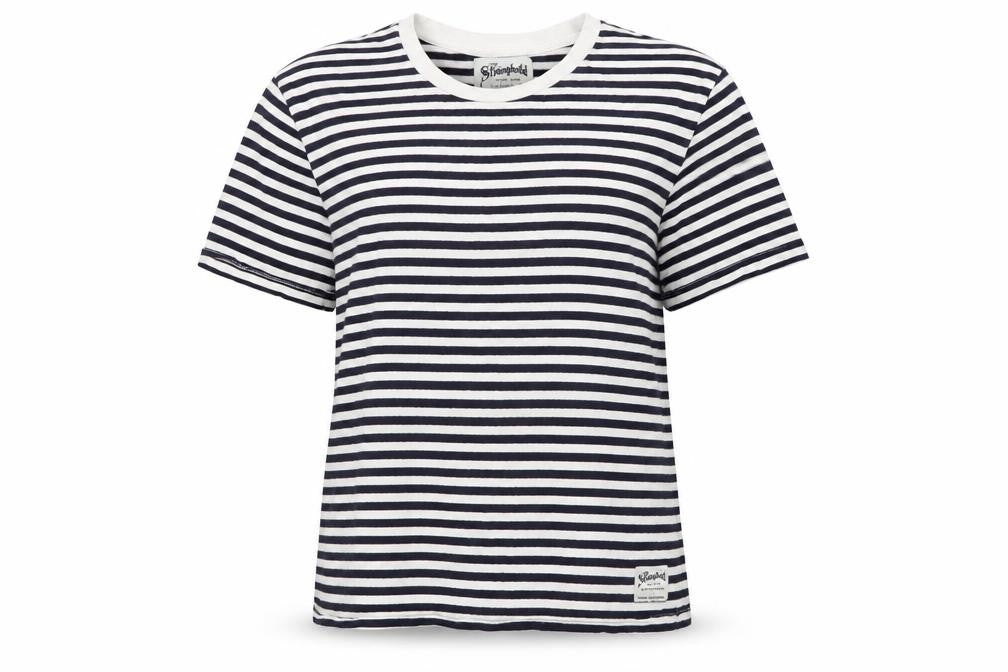 Stronghold Womens Blue Striped Cotton Basic T-Shirt Size M Round Neck