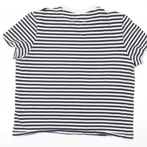 Stronghold Womens Blue Striped Cotton Basic T-Shirt Size M Round Neck