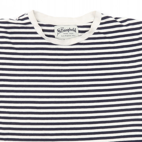Stronghold Womens Blue Striped Cotton Basic T-Shirt Size M Round Neck