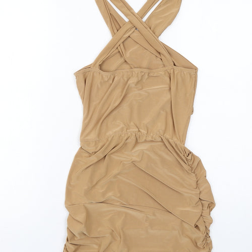 PRETTYLITTLETHING Womens Beige Polyester Mini Size 14 V-Neck Pullover