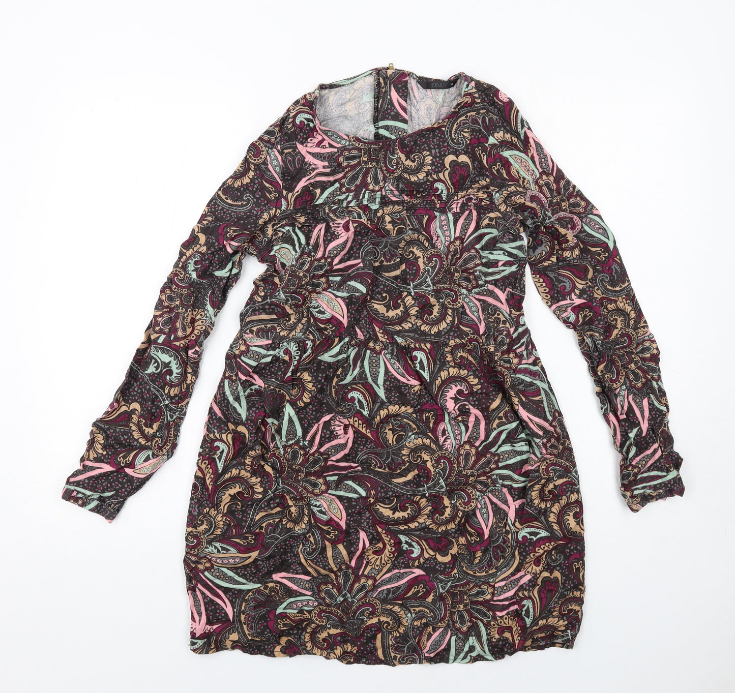 Only Womens Multicoloured Geometric Viscose A-Line Size 6 Round Neck Zip