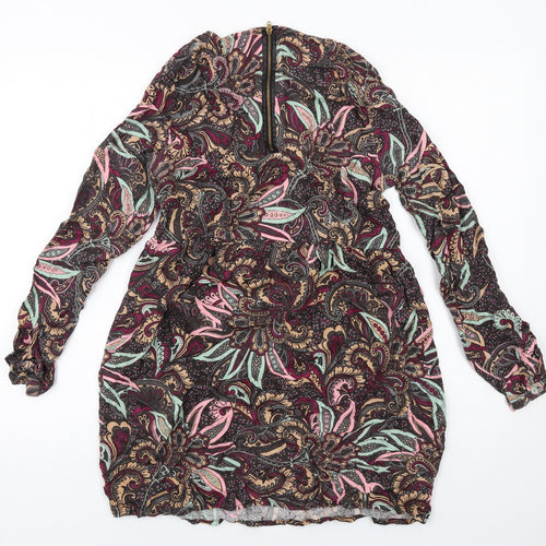 Only Womens Multicoloured Geometric Viscose A-Line Size 6 Round Neck Zip