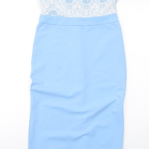 Rare London Womens Blue Cotton Pencil Dress Size 10 Sweetheart Zip - Strapless