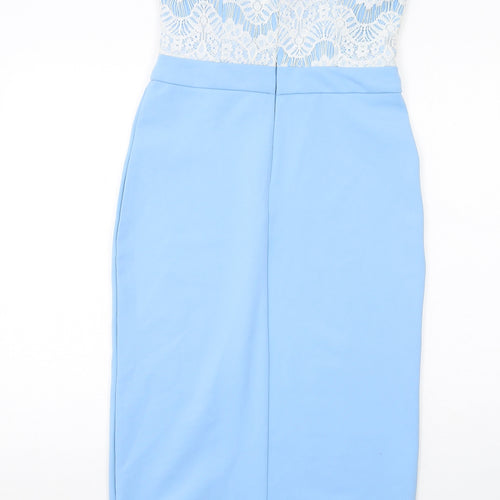 Rare London Womens Blue Cotton Pencil Dress Size 10 Sweetheart Zip - Strapless