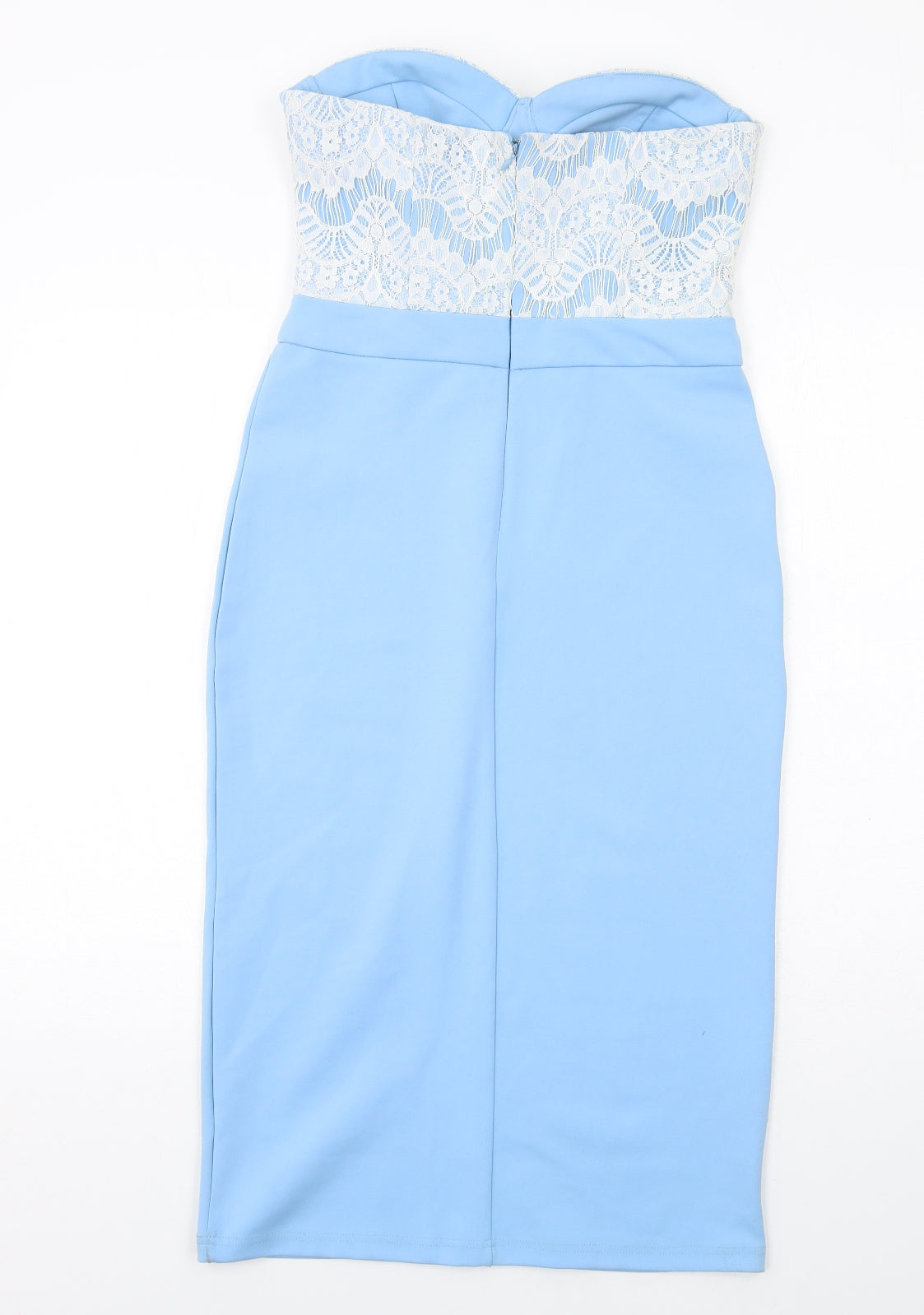 Rare London Womens Blue Cotton Pencil Dress Size 10 Sweetheart Zip - Strapless