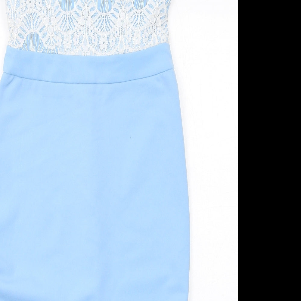 Rare London Womens Blue Cotton Pencil Dress Size 10 Sweetheart Zip - Strapless