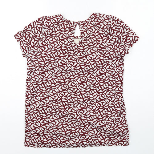 New Look Womens Red Geometric Polyester Basic T-Shirt Size 10 Boat Neck