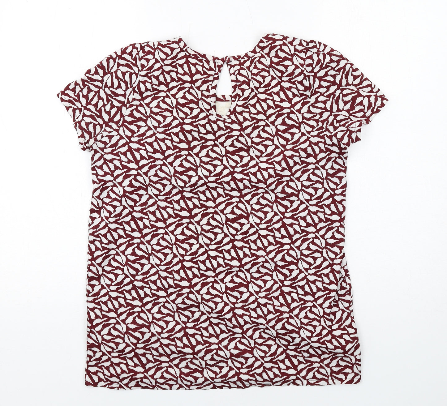 New Look Womens Red Geometric Polyester Basic T-Shirt Size 10 Boat Neck