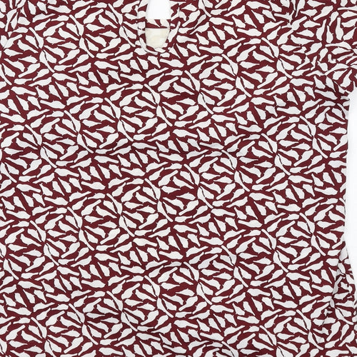 New Look Womens Red Geometric Polyester Basic T-Shirt Size 10 Boat Neck