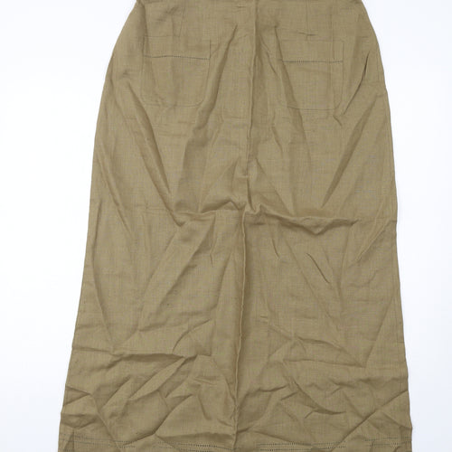 Laura Ashley Womens Beige Linen Cargo Skirt Size 16 Zip