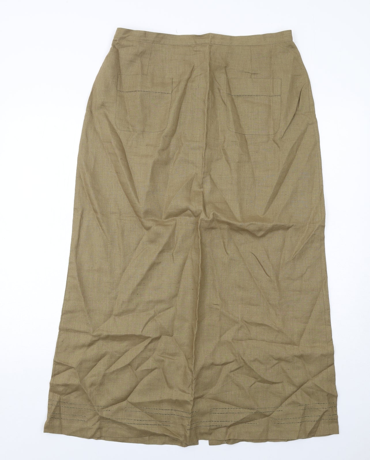 Laura Ashley Womens Beige Linen Cargo Skirt Size 16 Zip