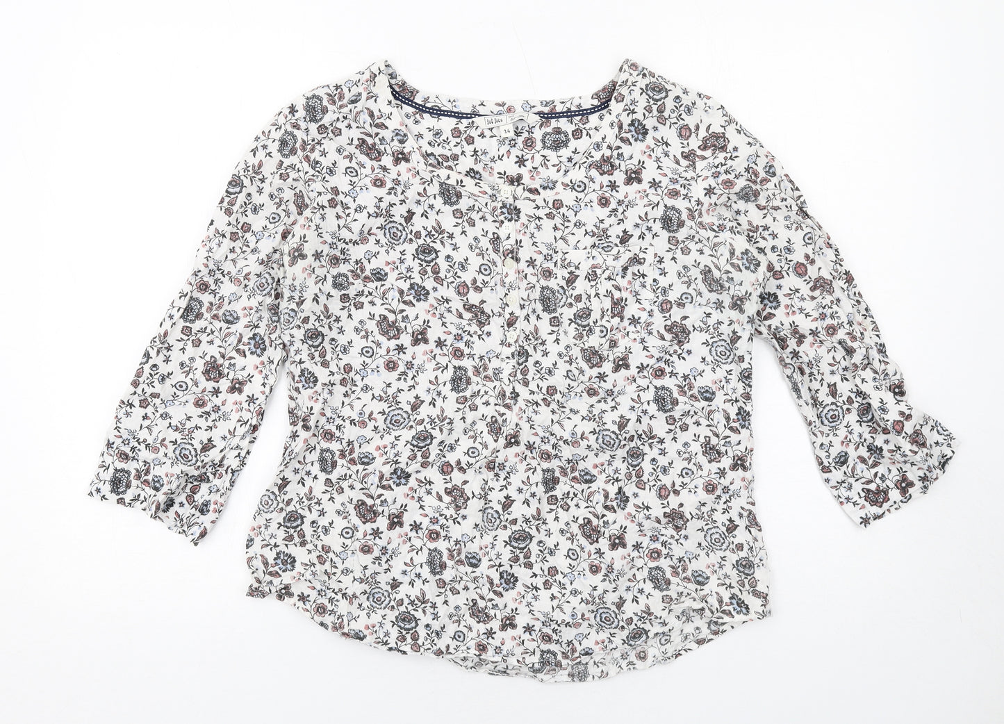 Fat Face Womens White Floral Cotton Basic T-Shirt Size 14 Boat Neck