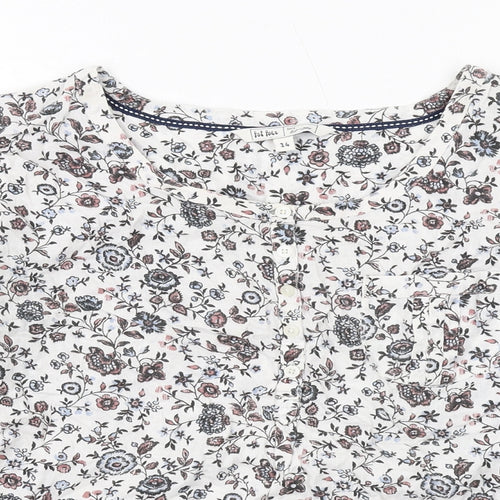 Fat Face Womens White Floral Cotton Basic T-Shirt Size 14 Boat Neck
