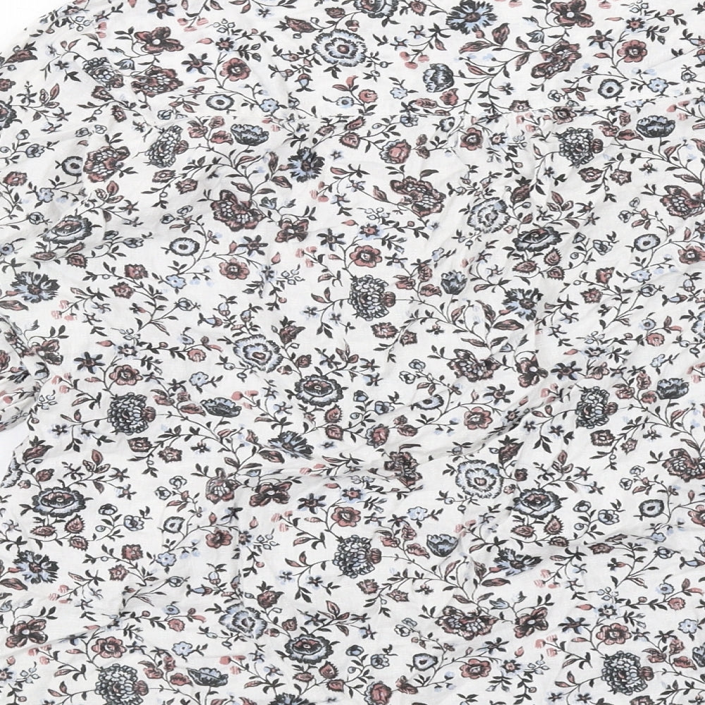 Fat Face Womens White Floral Cotton Basic T-Shirt Size 14 Boat Neck