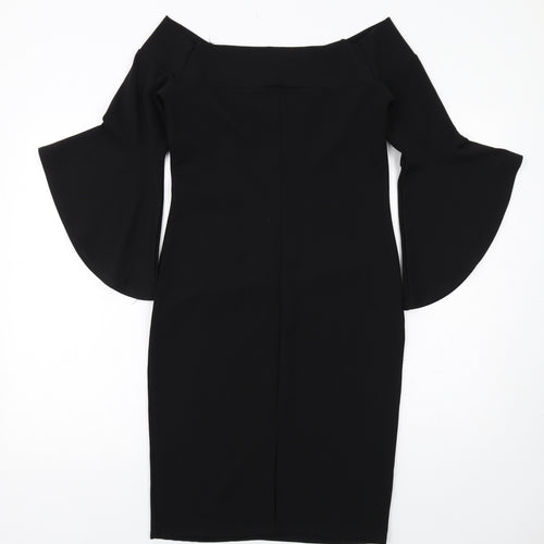River Island Womens Black Polyester Pencil Dress Size 12 Square Neck Pullover - Flared Sleeve
