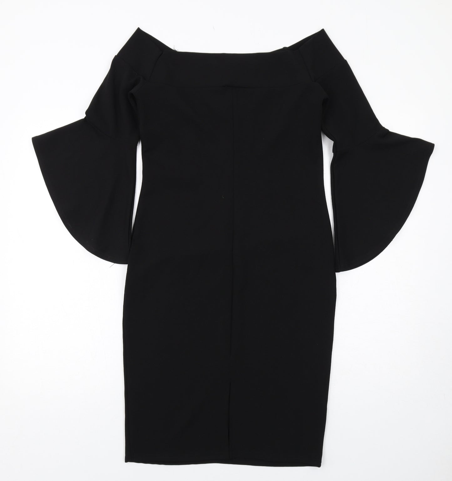 River Island Womens Black Polyester Pencil Dress Size 12 Square Neck Pullover - Flared Sleeve