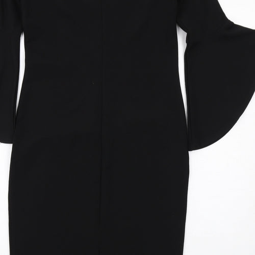 River Island Womens Black Polyester Pencil Dress Size 12 Square Neck Pullover - Flared Sleeve