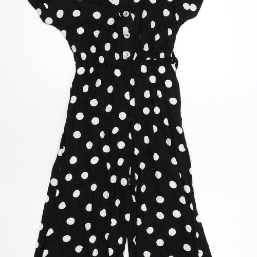 New Look Womens Black Polka Dot Viscose Jumpsuit One-Piece Size 8 Button