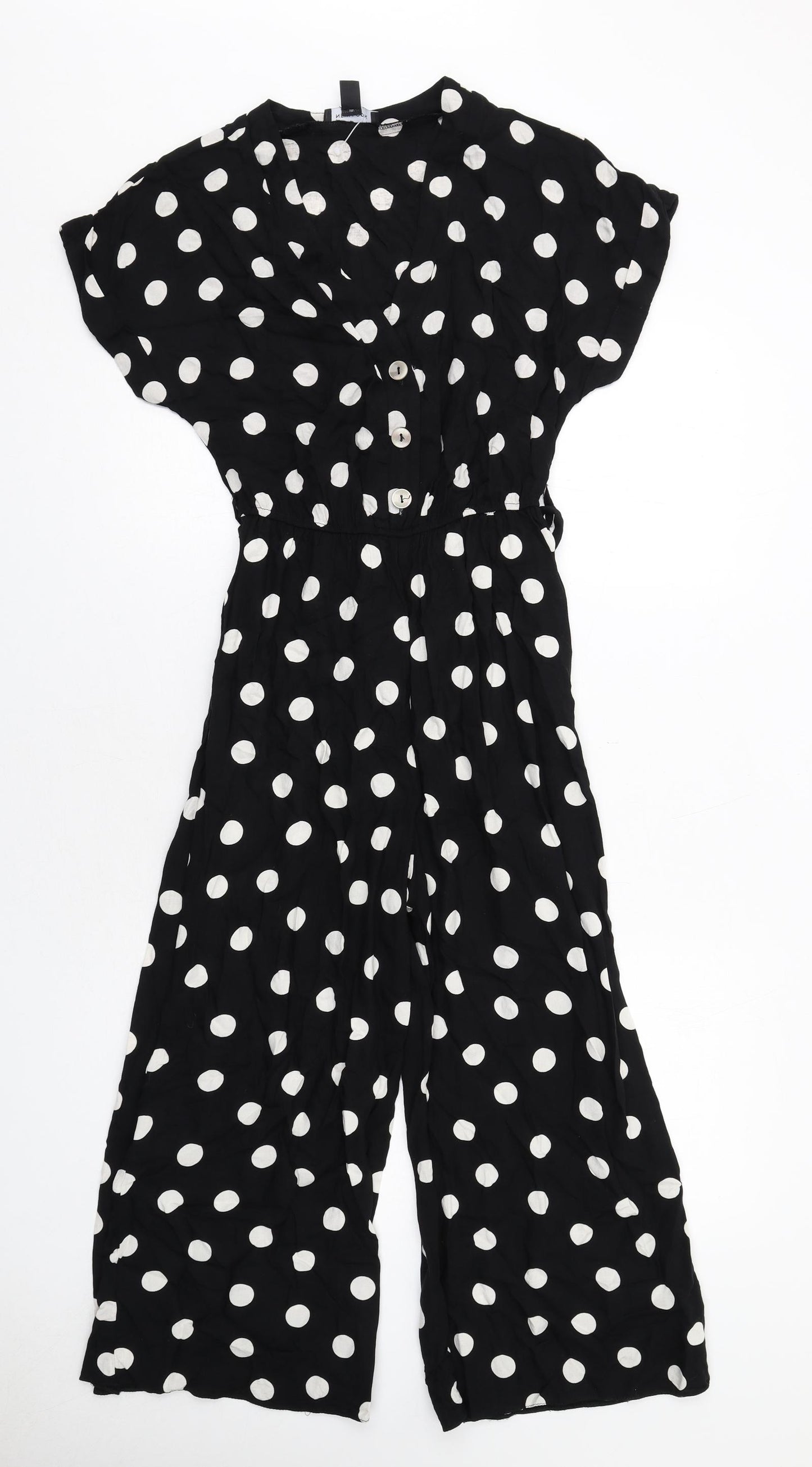 New Look Womens Black Polka Dot Viscose Jumpsuit One-Piece Size 8 Button
