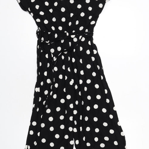 New Look Womens Black Polka Dot Viscose Jumpsuit One-Piece Size 8 Button