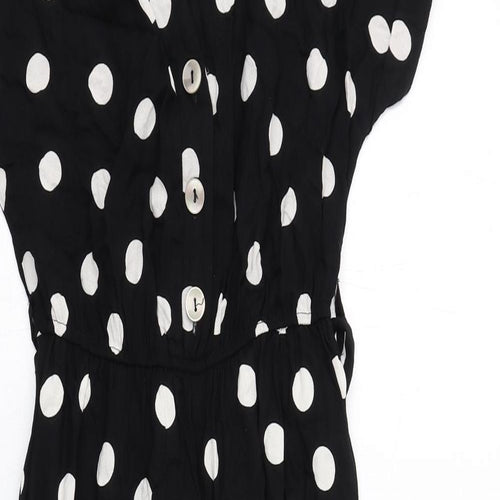 New Look Womens Black Polka Dot Viscose Jumpsuit One-Piece Size 8 Button